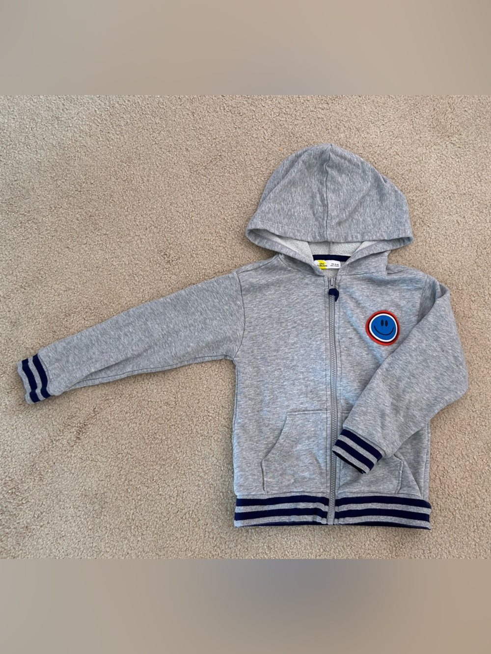 Epic Threads Grey Zip-Up Hoodie with Navy Trim and Smiley Patch